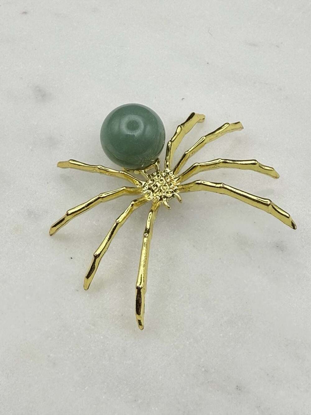 Green Aventurine Crystal Sphere Gold Metal Small Spider Figurine